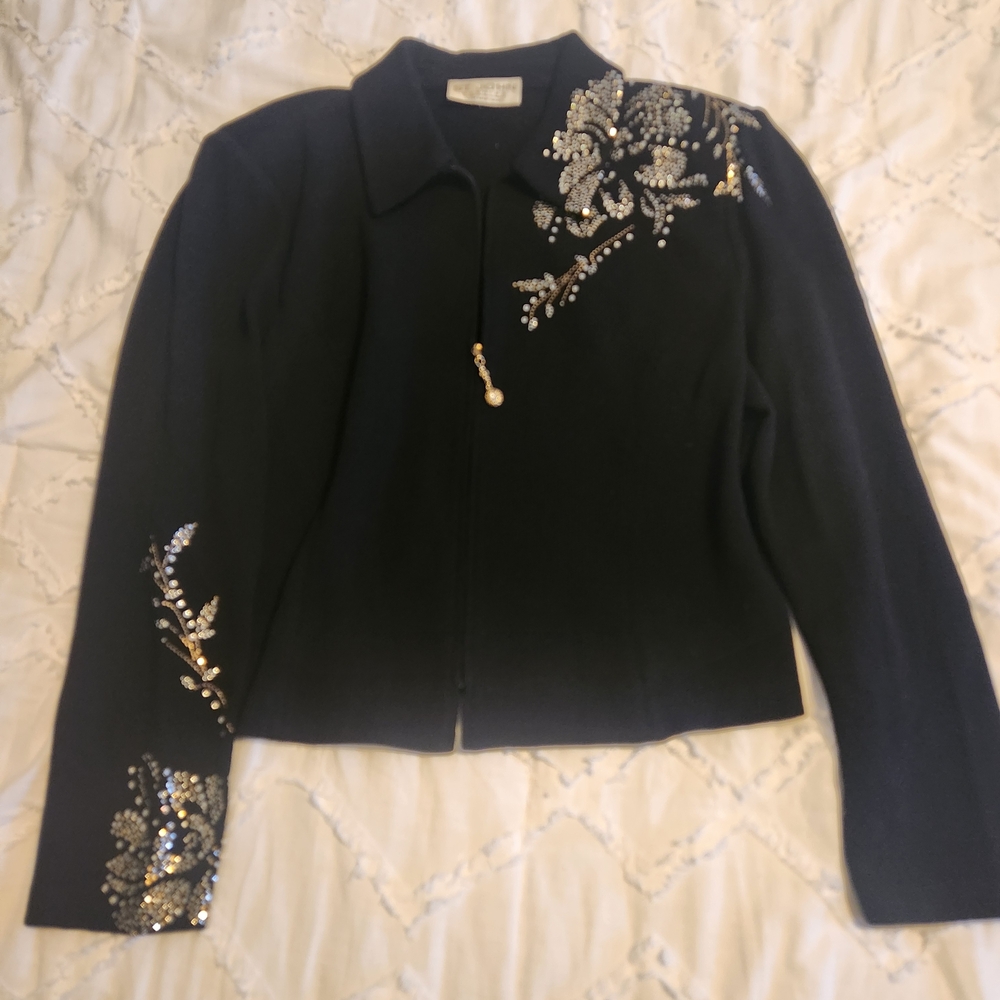 St. John Black Jacket with Silver Embellishments